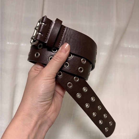 Brandy Melville Accessories - Y2K Grommet Belt Brown Vegan Leather Brandy Melville